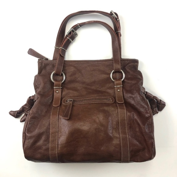 L’Incontro brown leather double handle handbag silver hardware - Picture 1 of 12